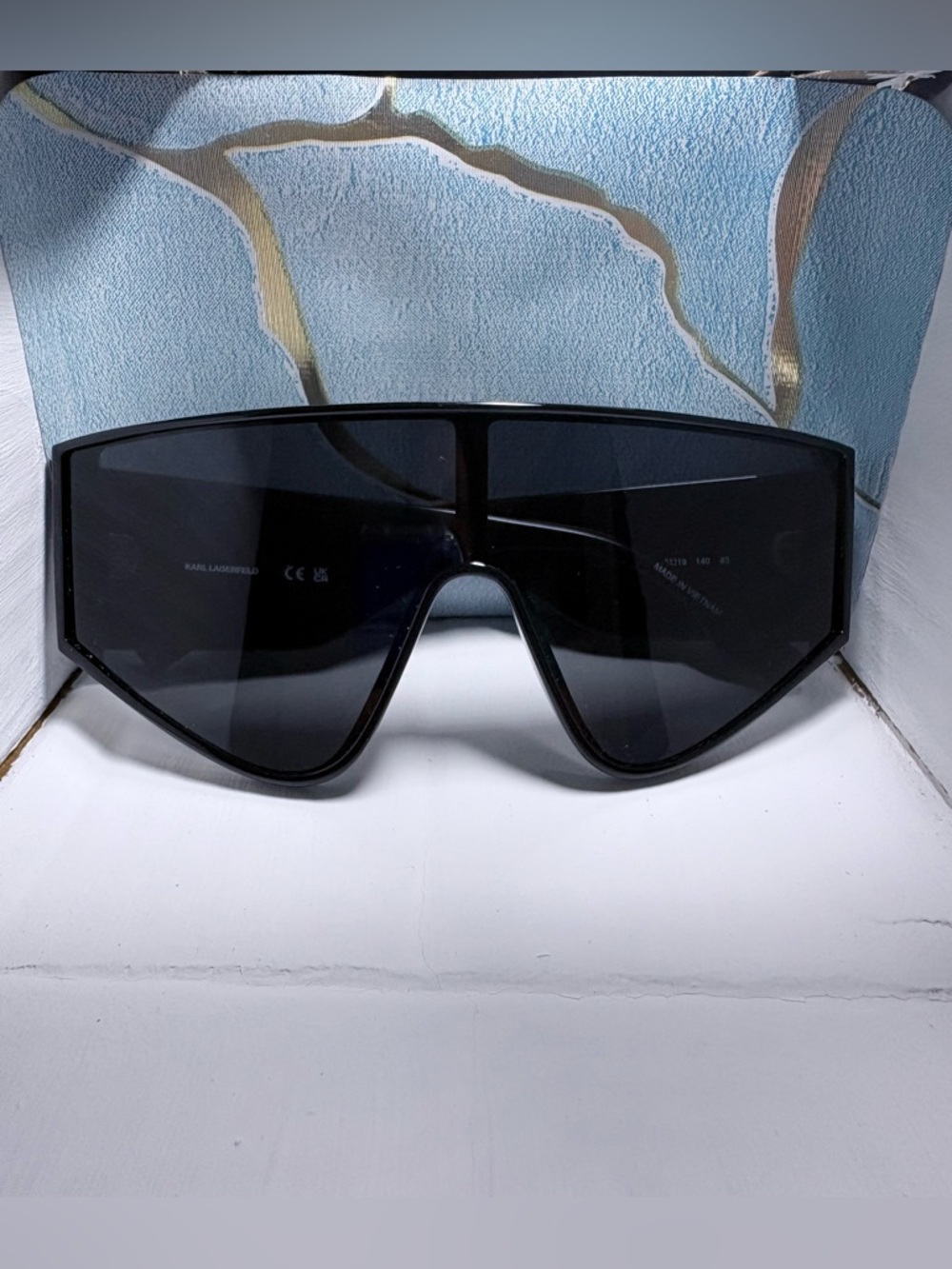 KARL LAGERFELD Glossy Black Oversized Shield Sunglasses NEW